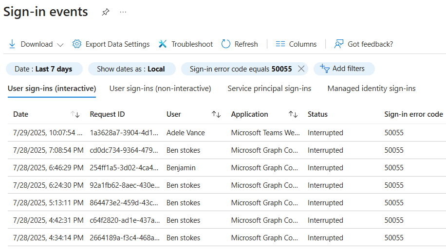 Error Code 530055 Sign-in Logs